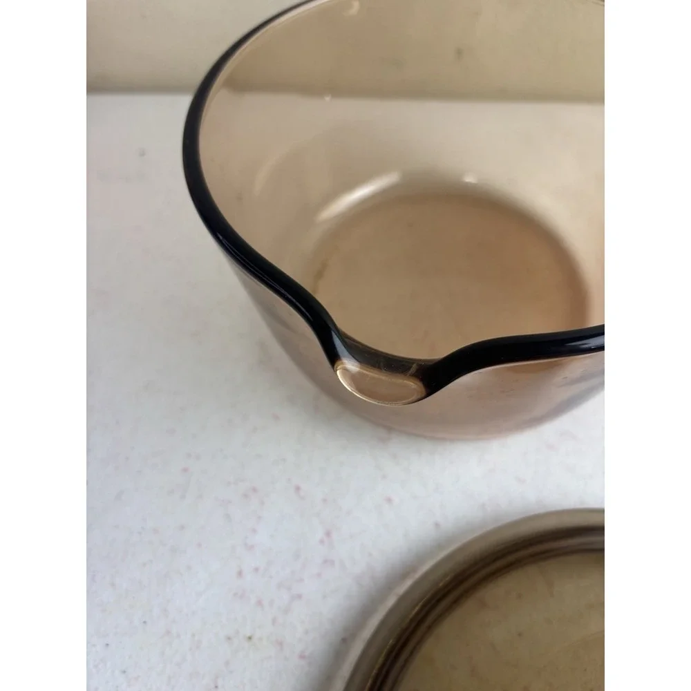 Vintage Corning Vision Ware 1L Amber Glass Pot Sauce Pan With Lid Made In USA